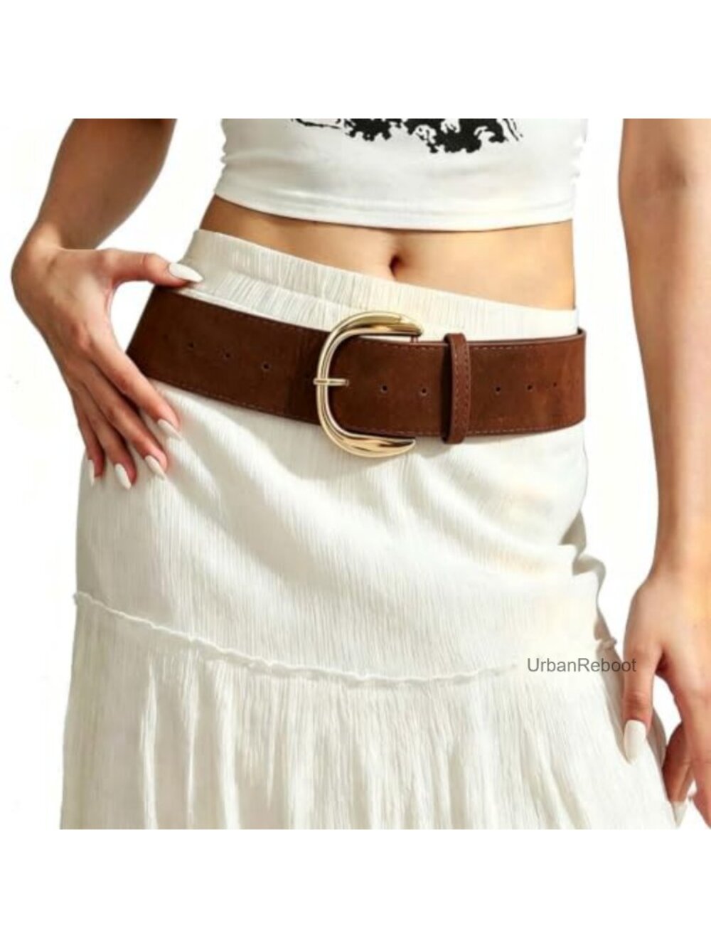 Women Chunky Wide Faux Leather Waist Belt Big Metal Buckle for Dresses